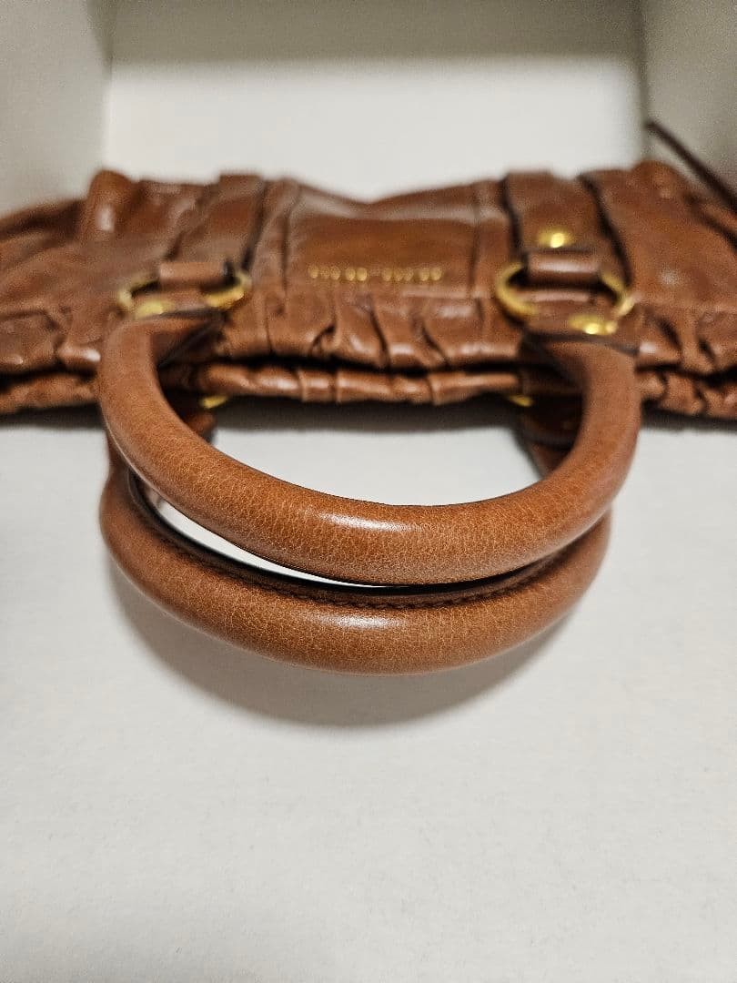 Miu Miu Vitello Lux 2way Handbag Shoulder bag Leather Brown Authentic w/Dust bag