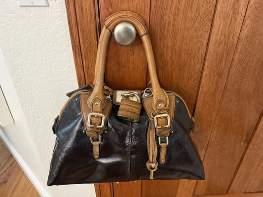 Chloe Paddington Black Leather Handbag Shoulder Bag w/Dust Bag, Padlock & Key