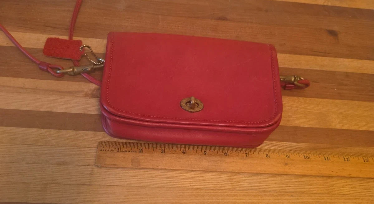 Vintage Red Dinky Crossbody Coach Bag. Made in New York City USA, 70s