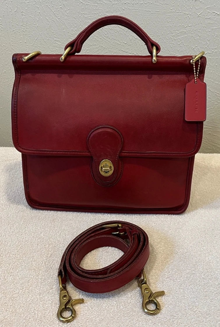 VTG Coach Willis Bag 9927 Dark Red Glove Tanned Leather Crossbody Satchel 1994