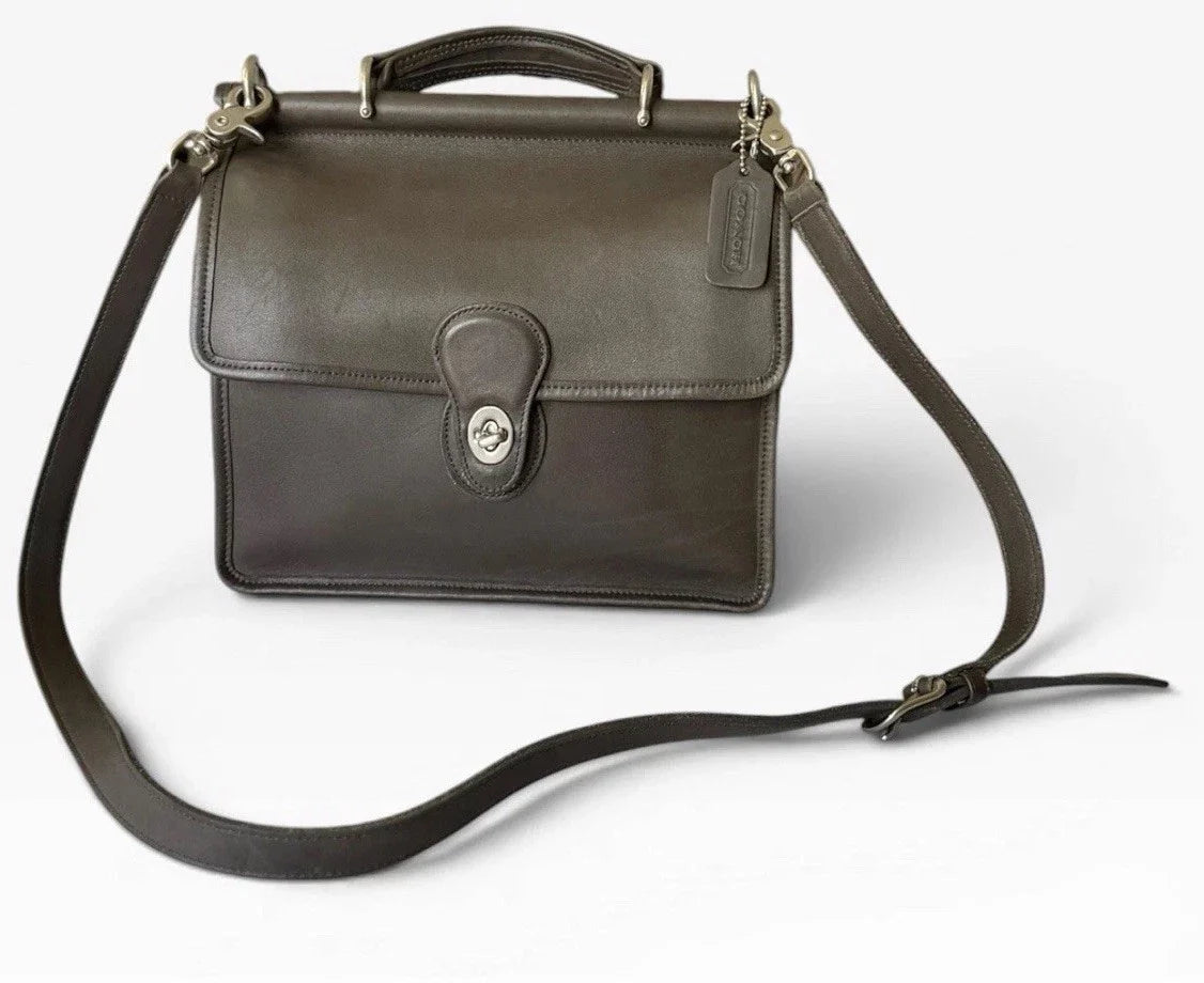Vintage 90s Dark Gray Coach Willis Bag 9927 Nickel Hardware Charm Clean Interior