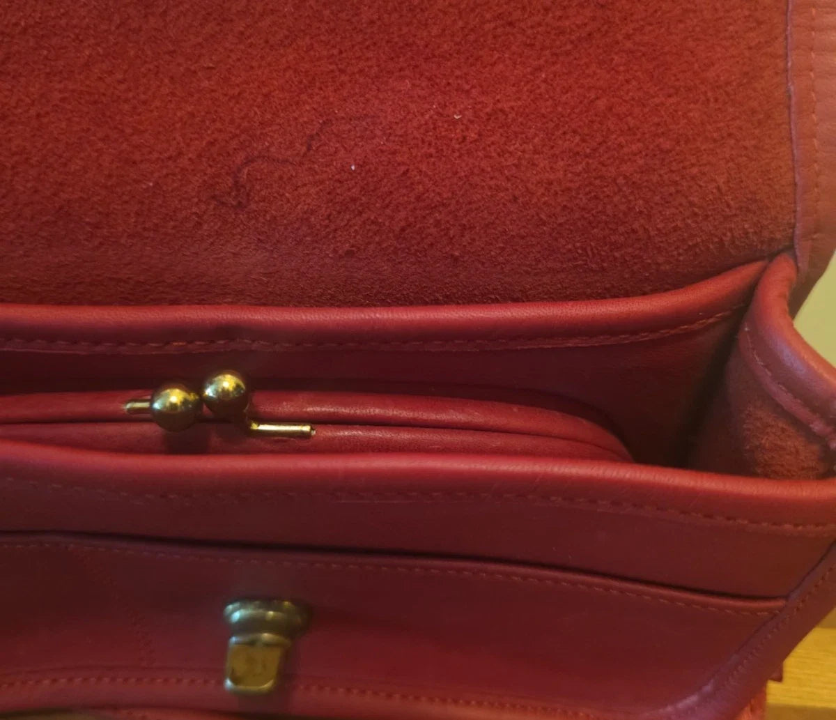 Vintage Red Dinky Crossbody Coach Bag. Made in New York City USA, 70s