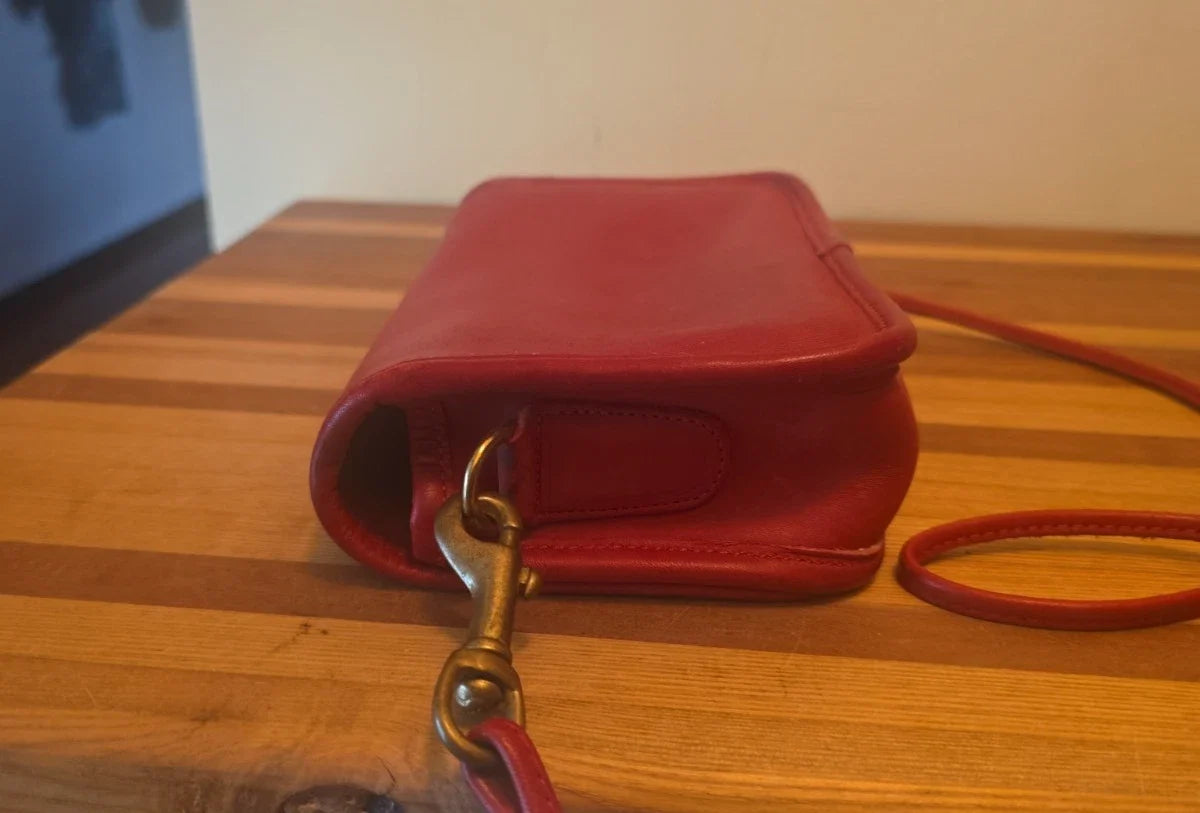 Vintage Red Dinky Crossbody Coach Bag. Made in New York City USA, 70s