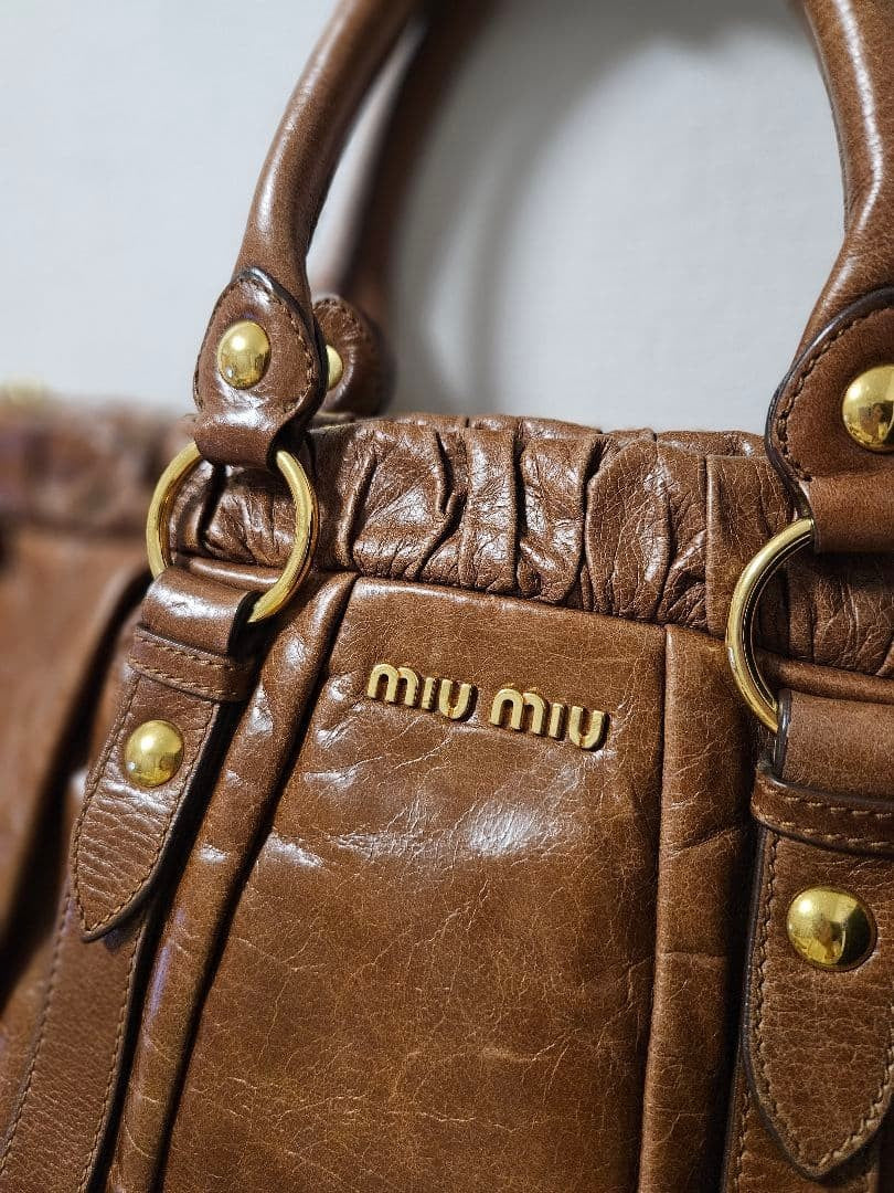 Miu Miu Vitello Lux 2way Handbag Shoulder bag Leather Brown Authentic w/Dust bag