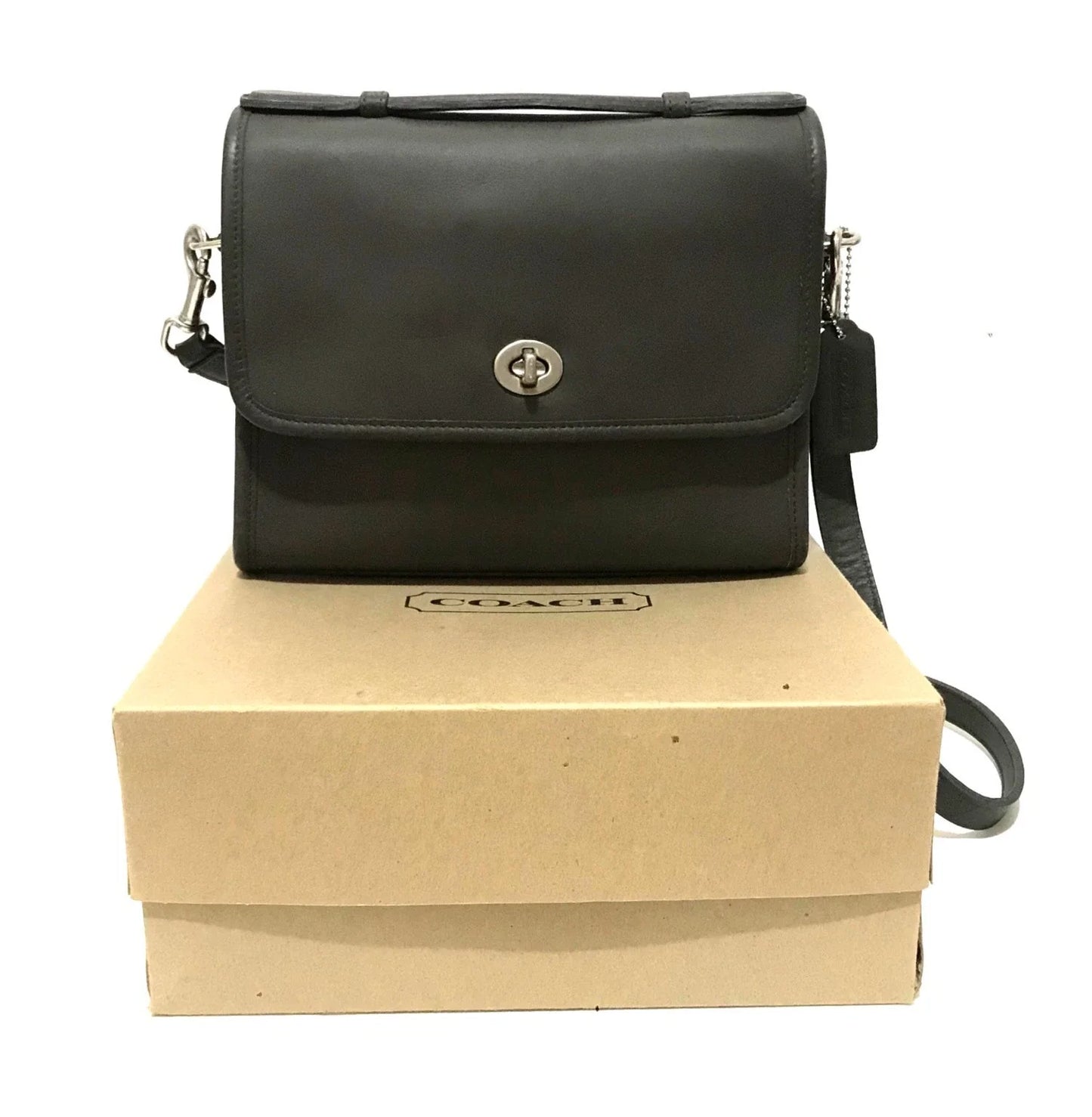 RARE Coach Vtg Classic Dark Gray Leather Sm Messenger Court Brief Bag 9870 USA!