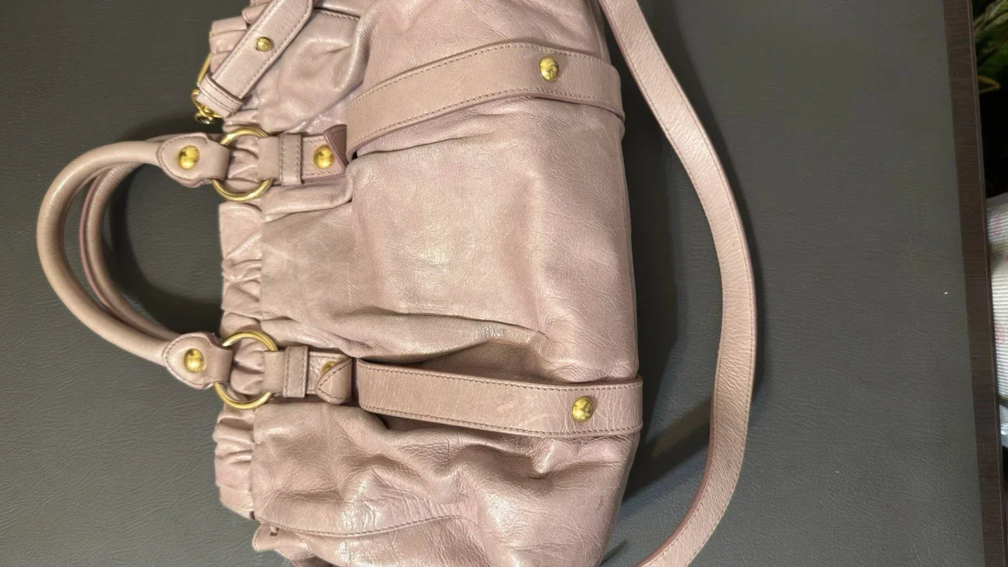 Miu Miu Vitello Shine Top Handle Satchel Handbag with /Shoulder Strap