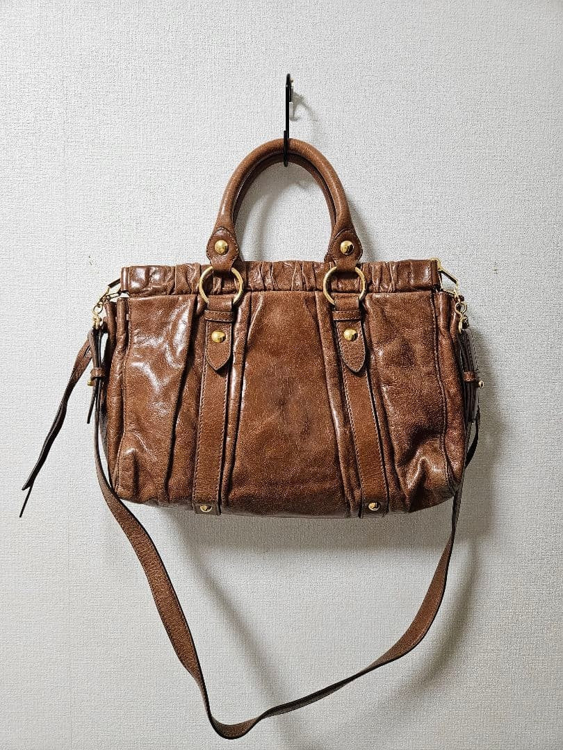 Miu Miu Vitello Lux 2way Handbag Shoulder bag Leather Brown Authentic w/Dust bag