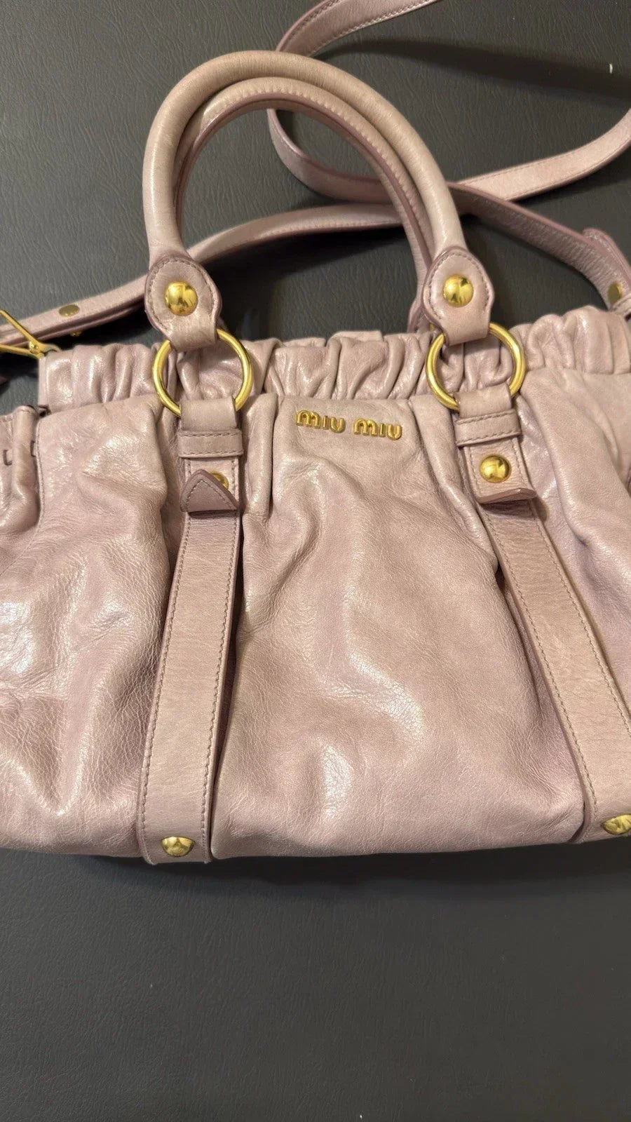 Miu Miu Vitello Shine Top Handle Satchel Handbag with /Shoulder Strap