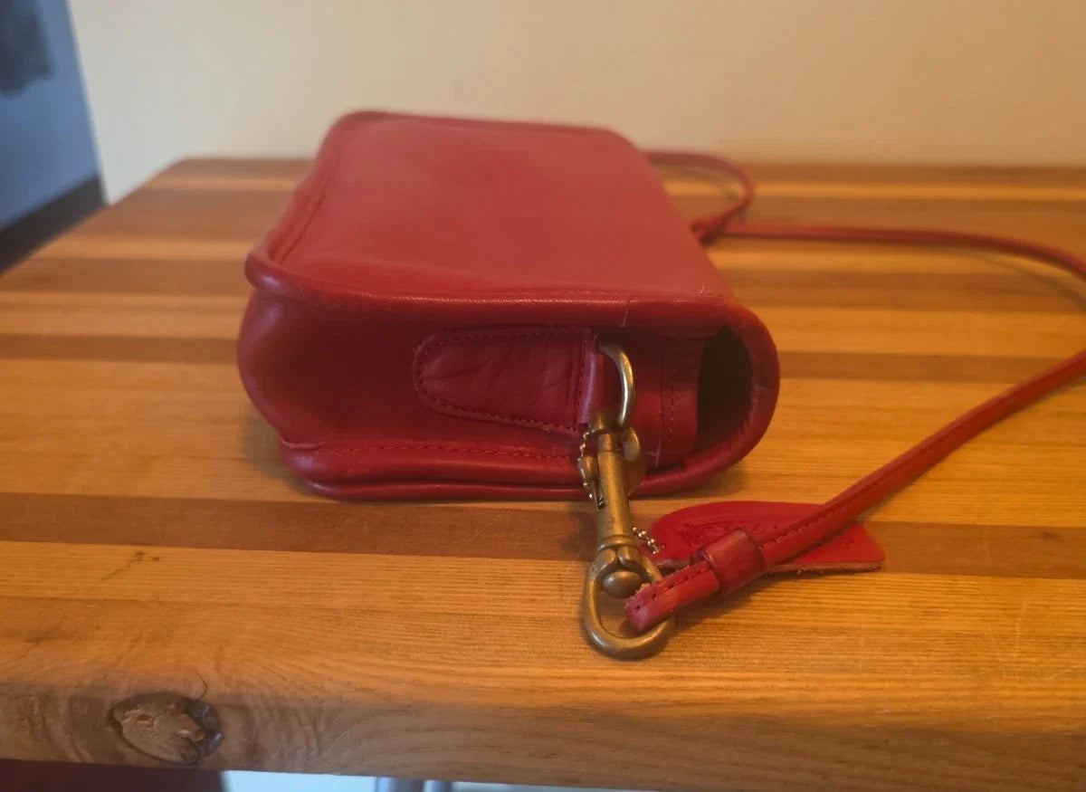 Vintage Red Dinky Crossbody Coach Bag. Made in New York City USA, 70s