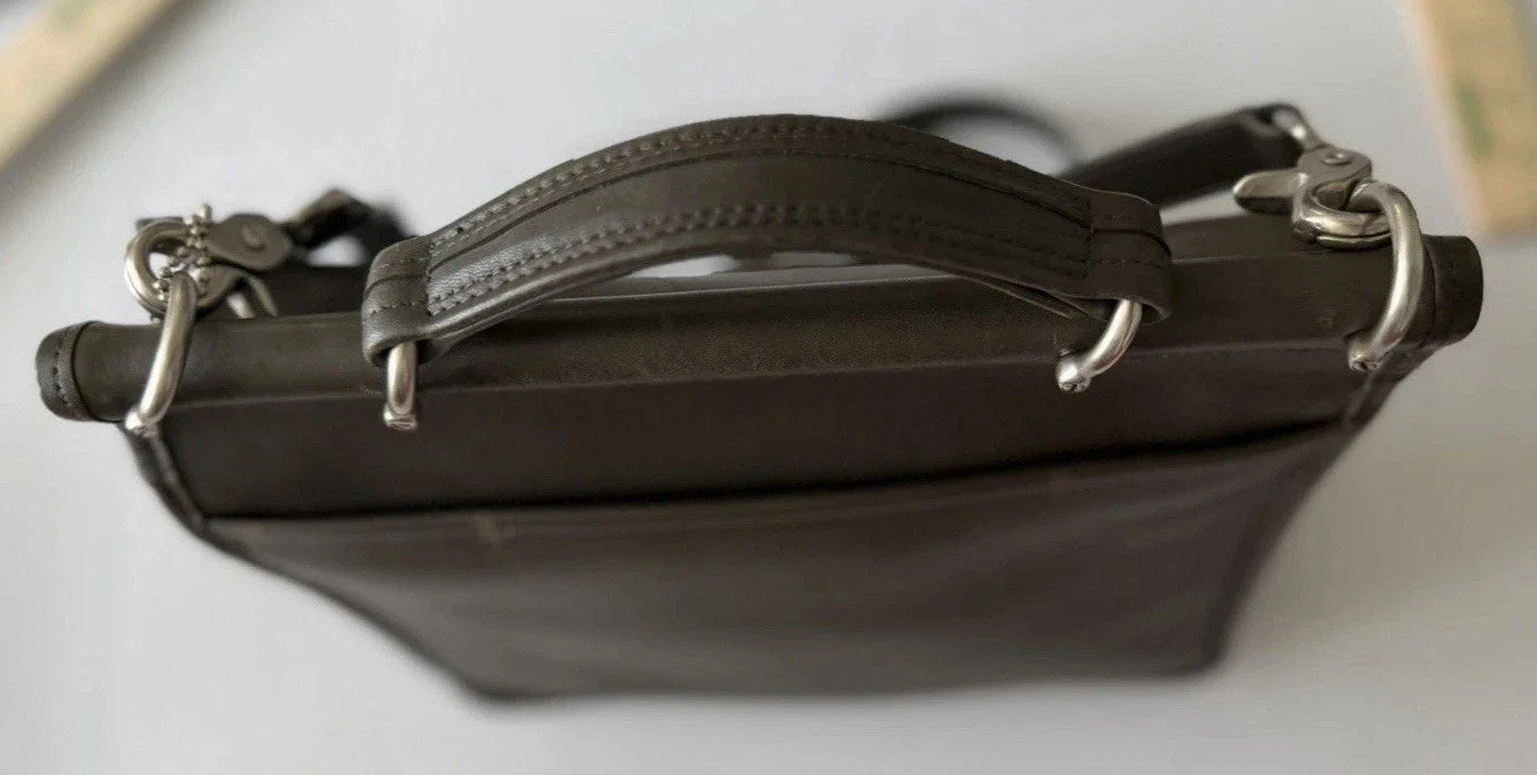 Vintage 90s Dark Gray Coach Willis Bag 9927 Nickel Hardware Charm Clean Interior