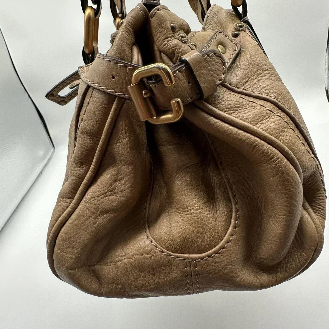 Chloe Paddington Padlock Cadena Handbag Beige Brown Leather Shoulder Bag Key
