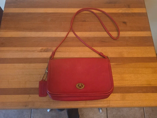 Vintage Red Dinky Crossbody Coach Bag. Made in New York City USA, 70s