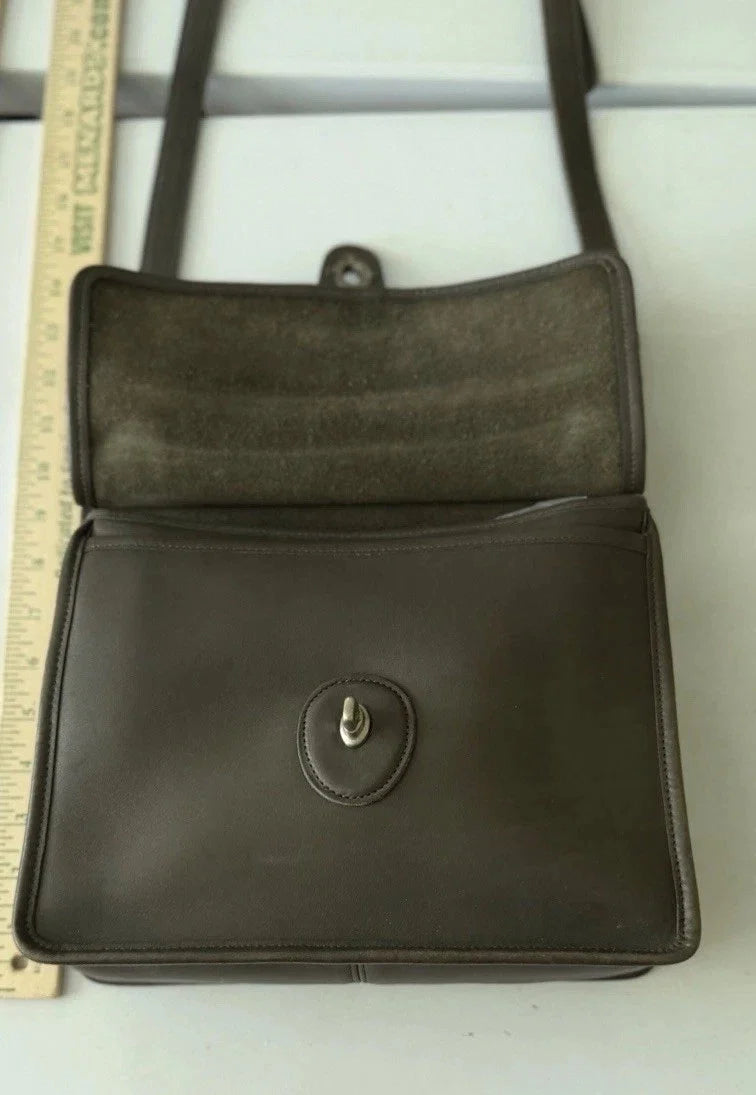 Vintage 90s Dark Gray Coach Willis Bag 9927 Nickel Hardware Charm Clean Interior