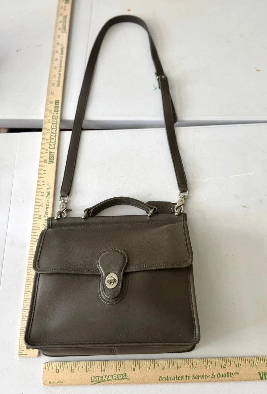 Vintage 90s Dark Gray Coach Willis Bag 9927 Nickel Hardware Charm Clean Interior
