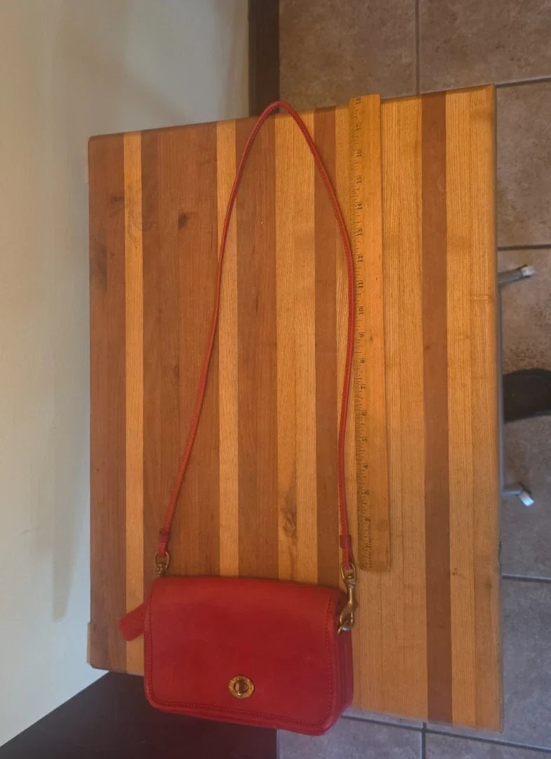 Vintage Red Dinky Crossbody Coach Bag. Made in New York City USA, 70s