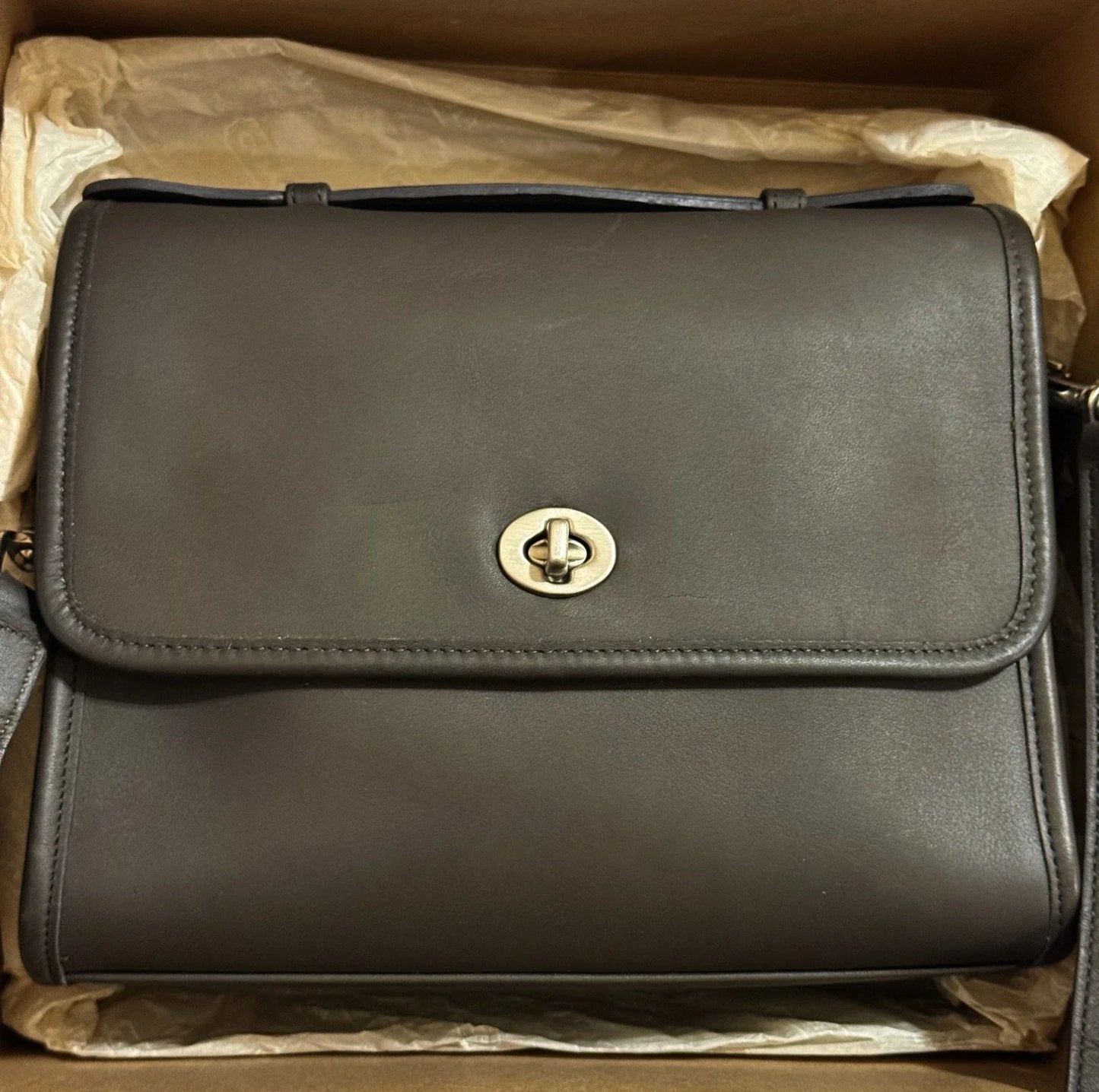 RARE Coach Vtg Classic Dark Gray Leather Sm Messenger Court Brief Bag 9870 USA!