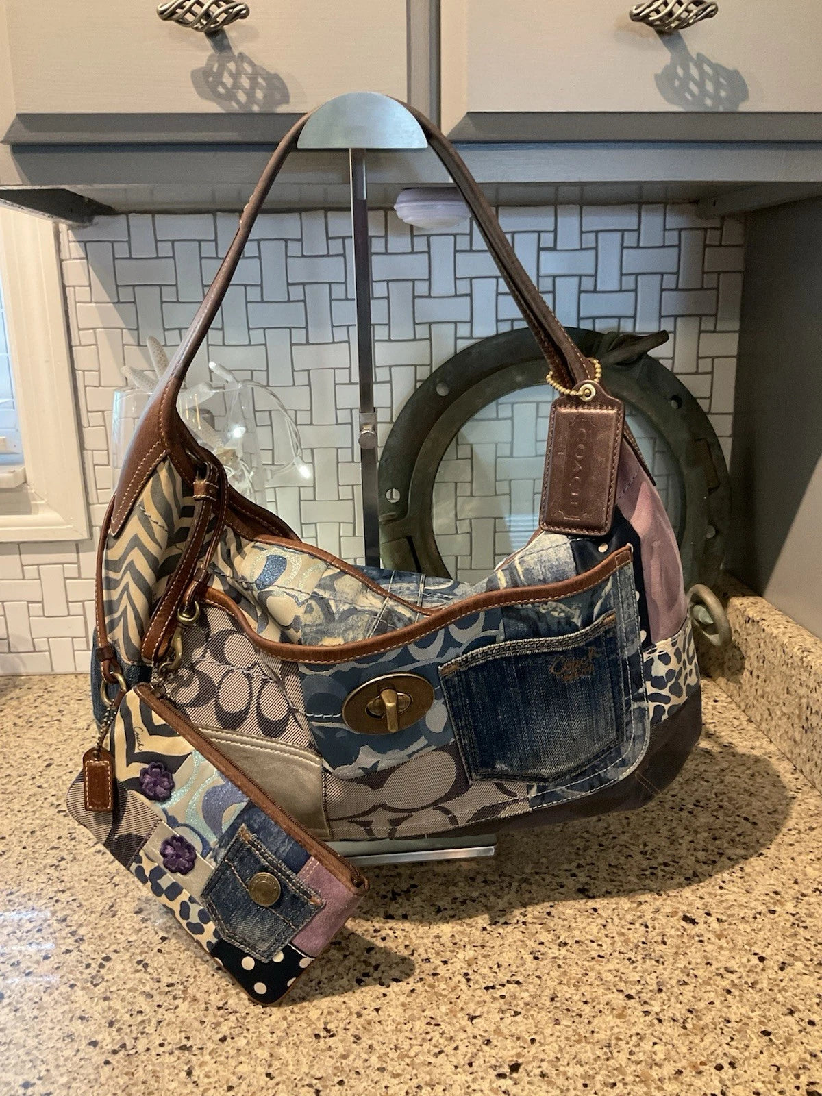 COACH Vintage DENIM Patchwork Ergo Bag & Wristlet LIMITED EDITION 10809