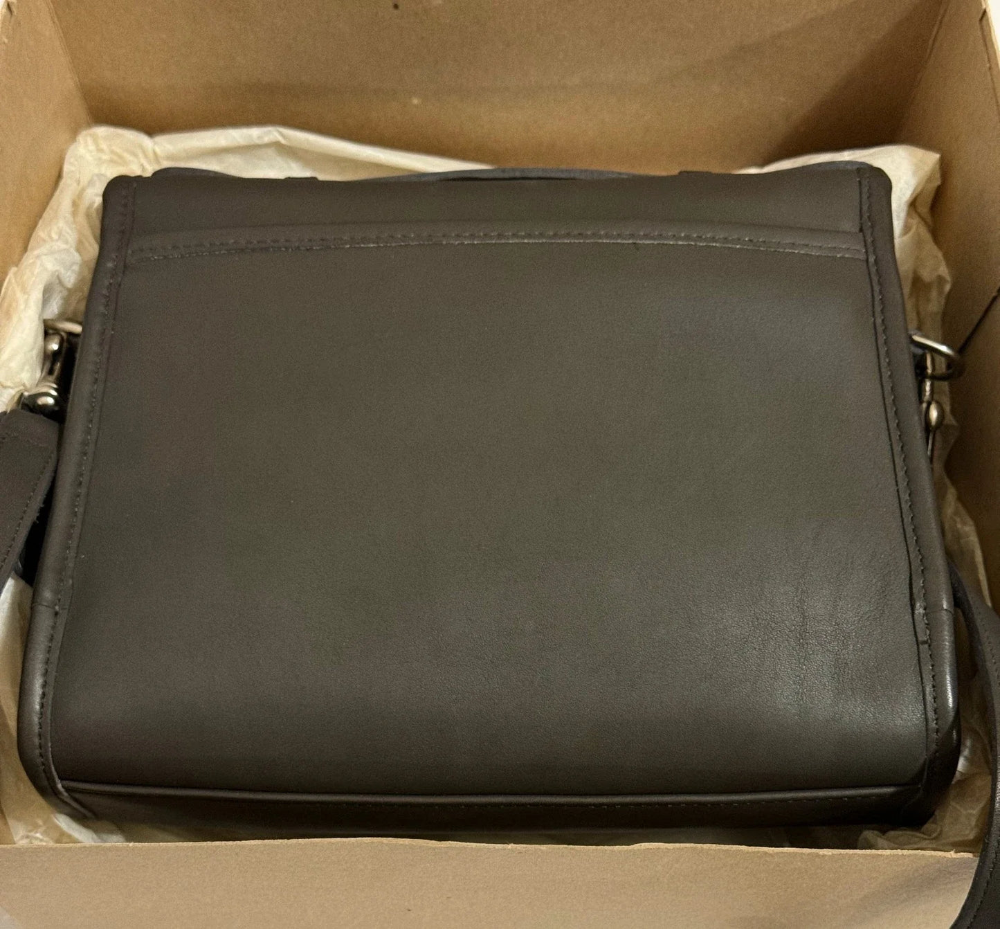 RARE Coach Vtg Classic Dark Gray Leather Sm Messenger Court Brief Bag 9870 USA!