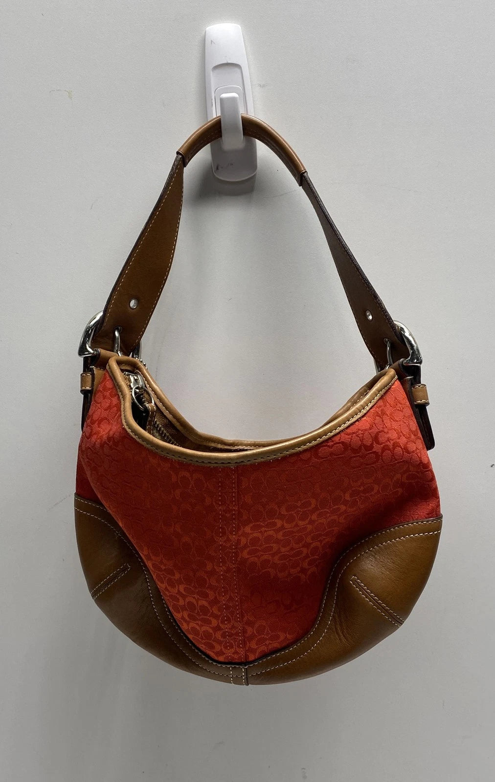 Vintage 2000s Coach Orange Ergo Signature C Canvas Leather Hobo Shoulder Bag