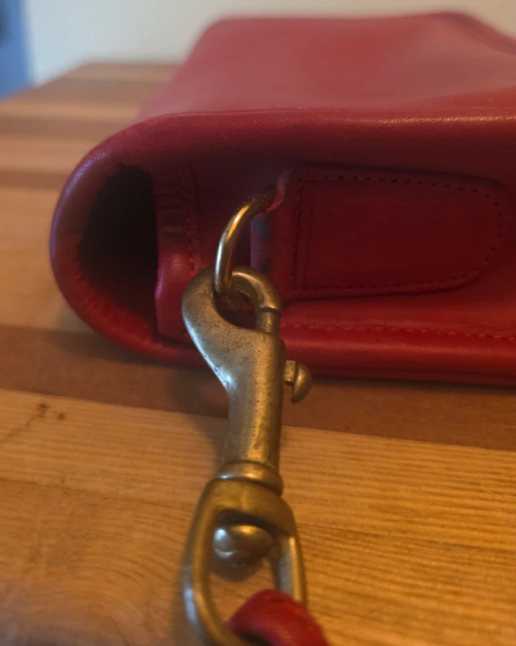 Vintage Red Dinky Crossbody Coach Bag. Made in New York City USA, 70s
