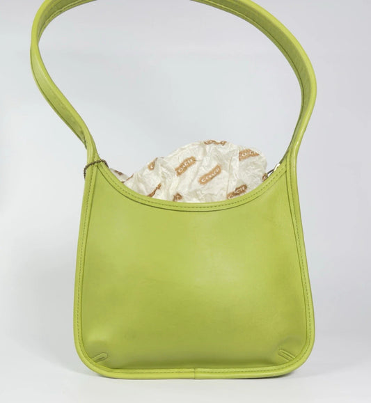 Vintage Coach Ergo Zip 9020 Kiwi Green Leather Bag USA 1997 Original Tissue