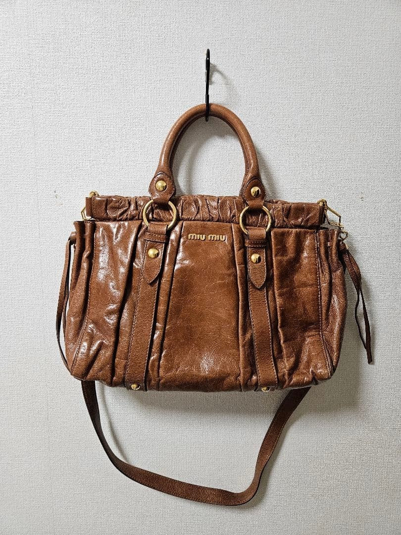 Miu Miu Vitello Lux 2way Handbag Shoulder bag Leather Brown Authentic w/Dust bag