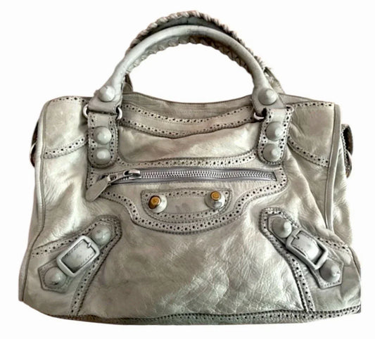 Vintage Real Balenciaga City Bag Lambskin White Leather Handbag Big Hardware