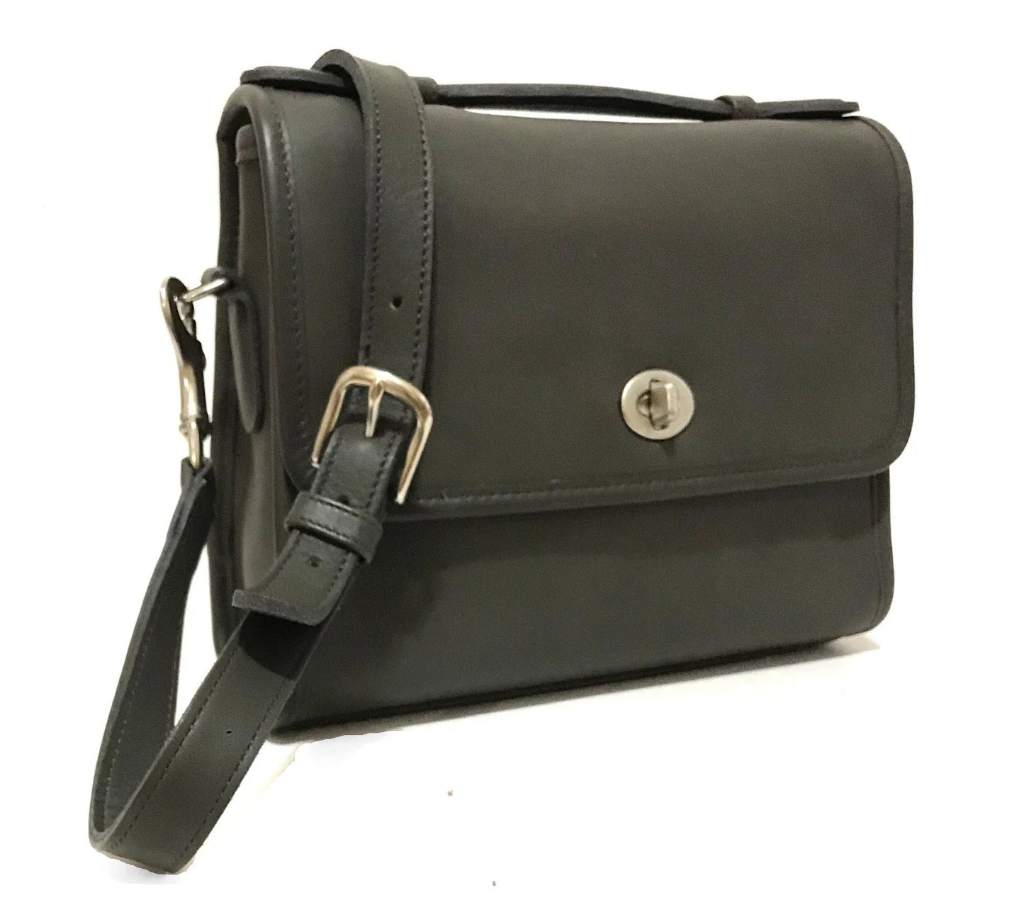 RARE Coach Vtg Classic Dark Gray Leather Sm Messenger Court Brief Bag 9870 USA!