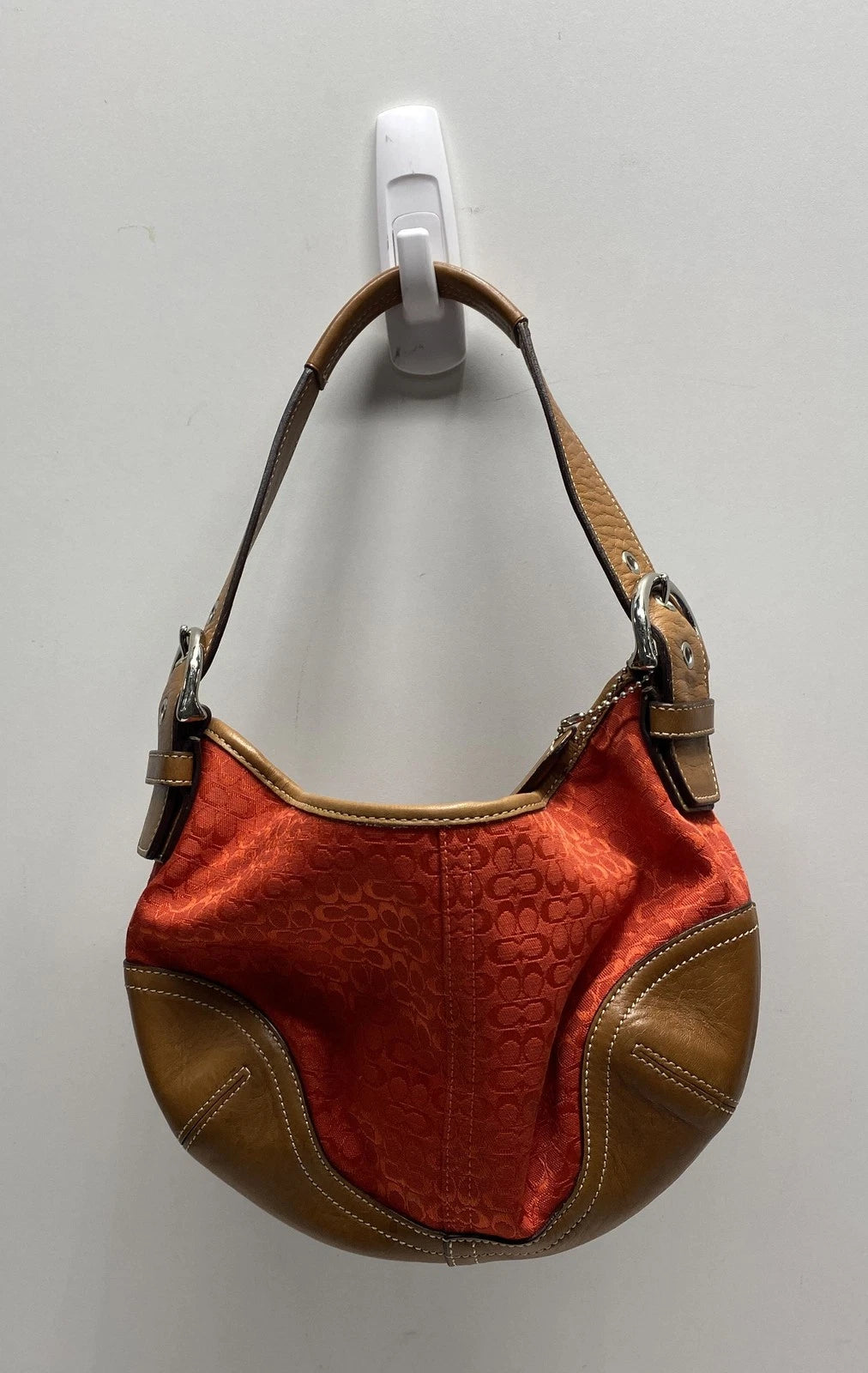 Vintage 2000s Coach Orange Ergo Signature C Canvas Leather Hobo Shoulder Bag