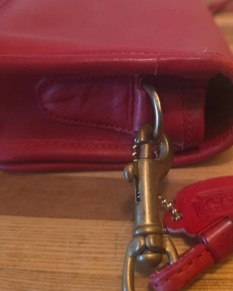 Vintage Red Dinky Crossbody Coach Bag. Made in New York City USA, 70s